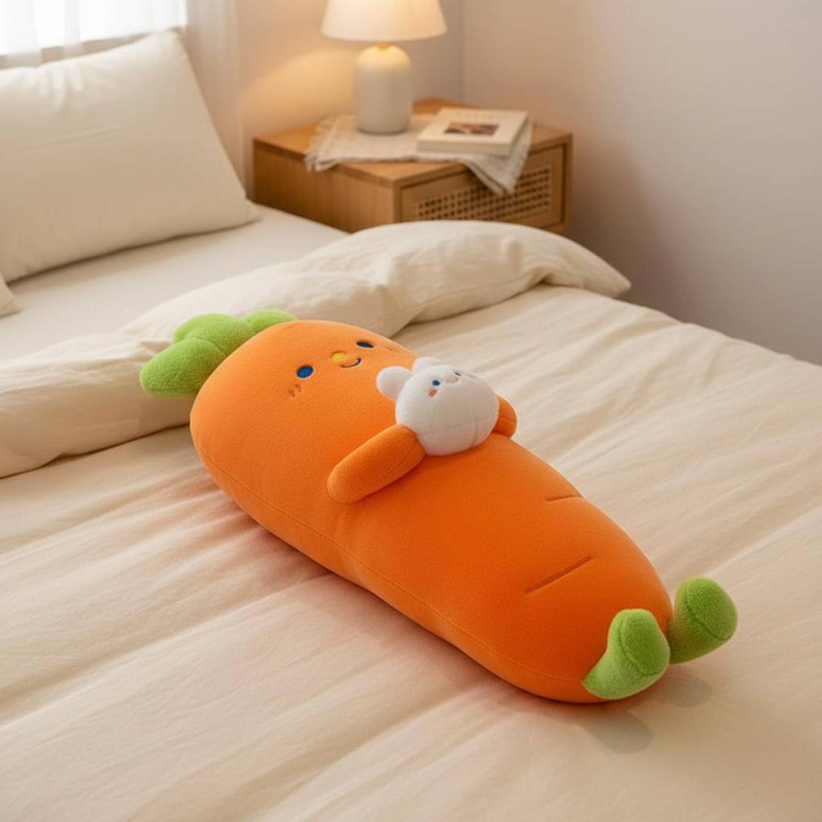 harayaa Almohada de Peluche Zanahoria Cojín Mullido Cojín Corporal Cojín Decorativo Muñeco Suave Tela Larga y Relleno de Algodón PP Adecuada para Niñas Niños Dormitorio Sofá Guardería, 95 Cm