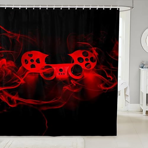 Cortina de ducha con estampado de consola de videojuegos para niños, decoración de sala de juegos, cortinas de ducha de tela con control de