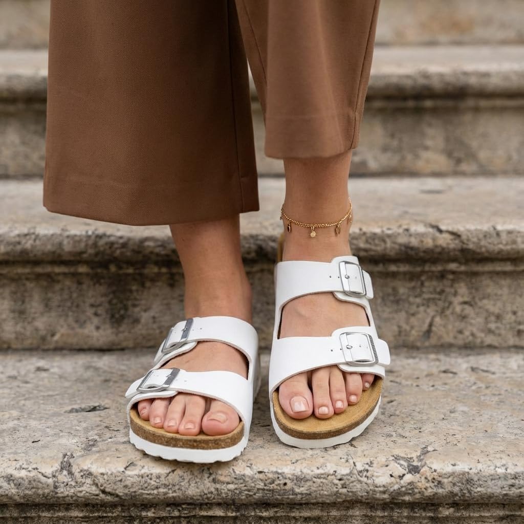 CUSHIONAIRE Lane Cork Footbed Sandals for Women – Comfortable Double Buckle Slip-On with Genuine Suede Footbed & Arch Support Slides for Women Footwear - Image 2