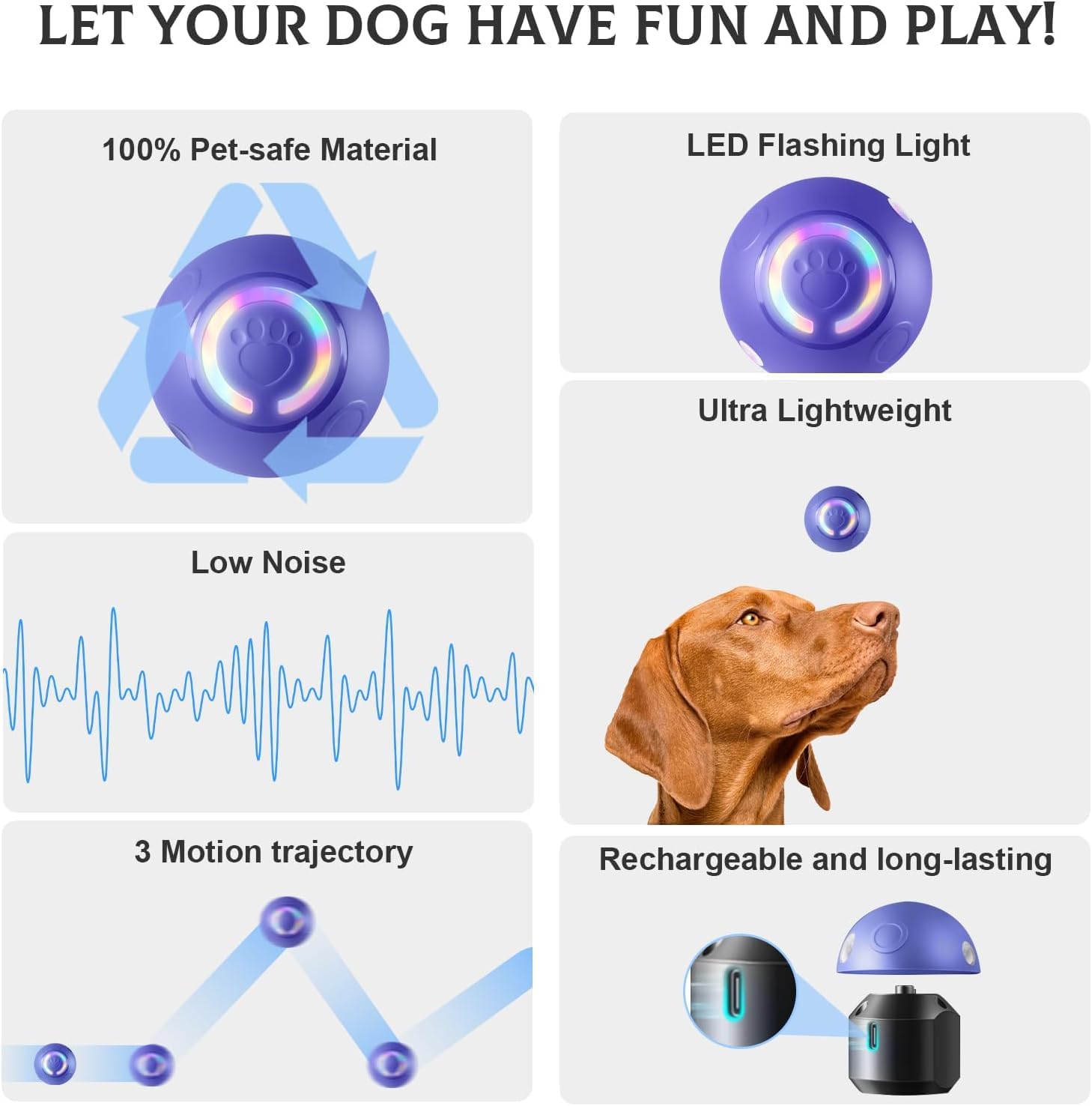 Generic Interactive Dog Ball Toy - Auto Active Rolling Ball for Dogs with LED Lights | 2 Interactive Modes, Automatic Moving, Bouncing, and Rotating, E-TPU Material, USB Rechargeable in use