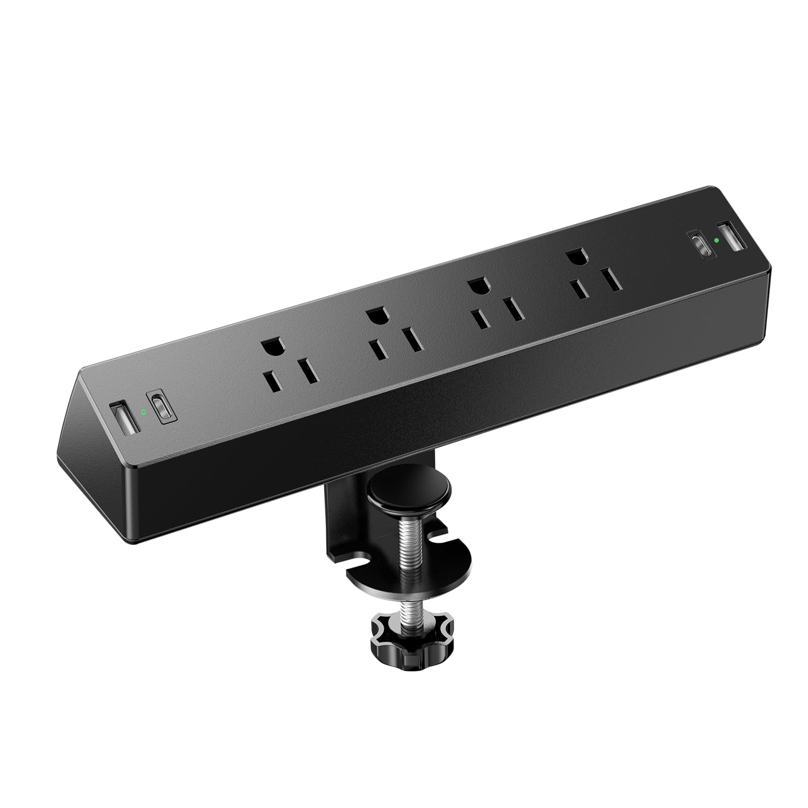 Desk Clamp Power Strip, Flat Plug Fast Charging Station, Desk Mount Surge Protector with PD 20W USB C Ports, Fit 1.7 inch Tabletop Edge Thick, Desktop