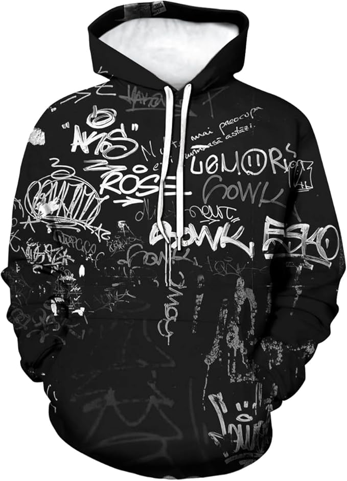 Fashion Novelty Hip-Hop Graffiti Print Men's Hoodies Hooded Sweatshirts Pullover Unisex