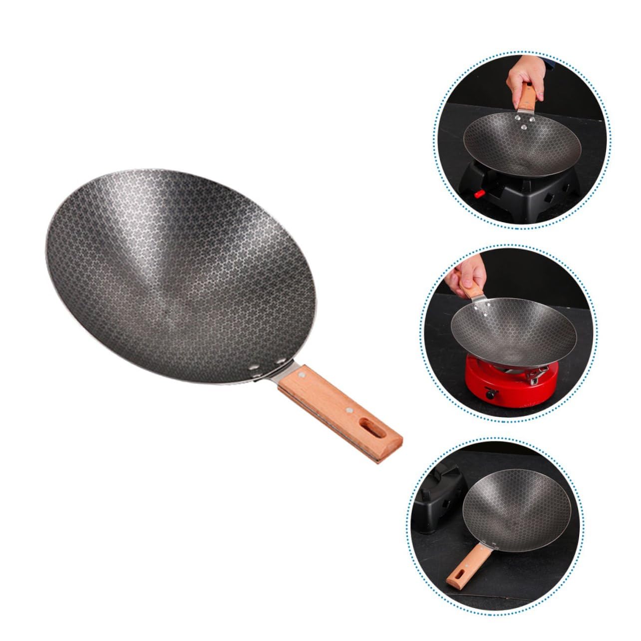 Homoyoyo Padella Wok Piccola in Ferro Manico in Legno per Esterno
