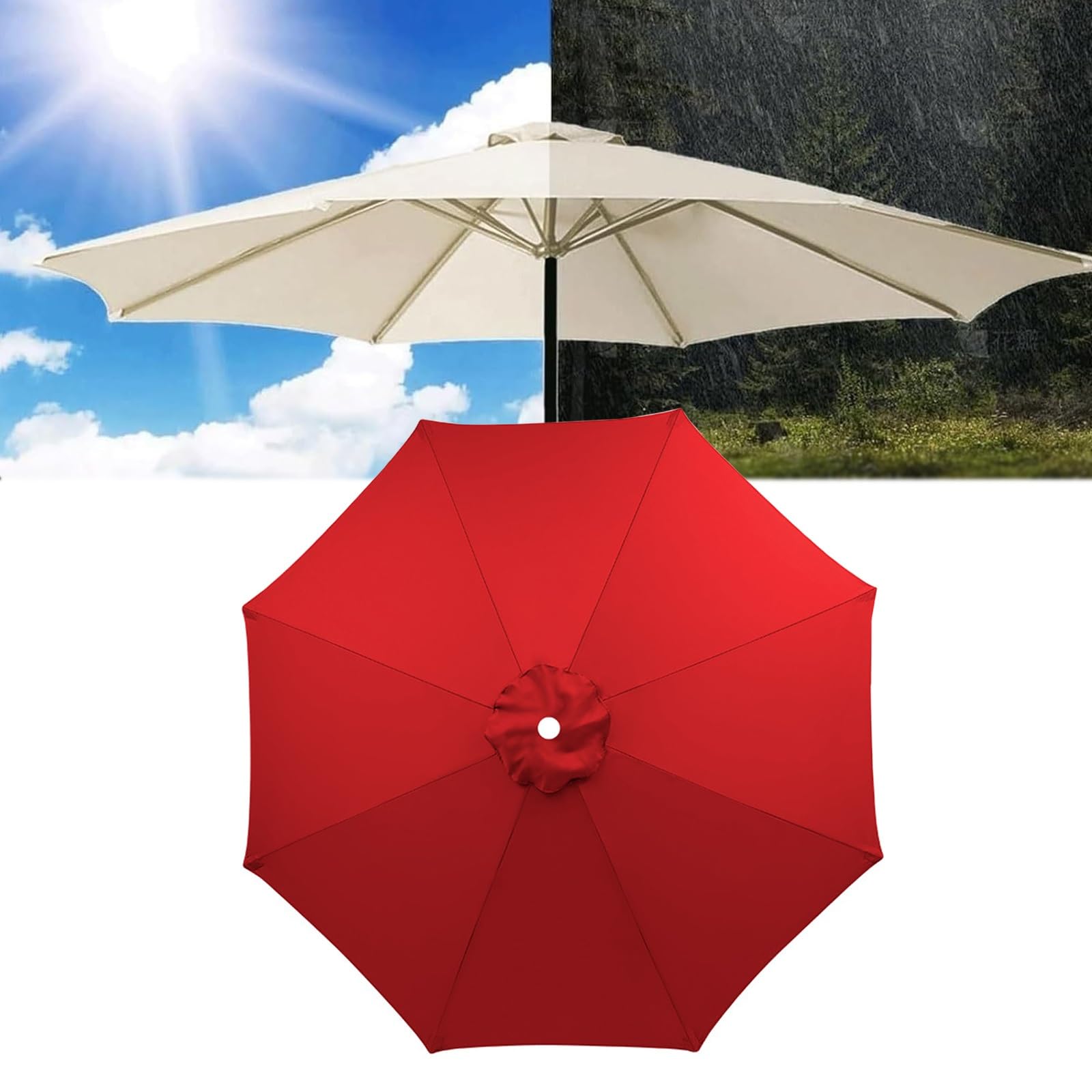 DUYULIANG Replacement Parasol Canopy Round, 6.5 7.5 9 10FT, Garden Patio Outdoor Table Market Yard Umbrella Replacement Top Cover, 6/8 Arms, UV Protective Waterproof, Easytoinstall(Red,2.7M/6Ribs)