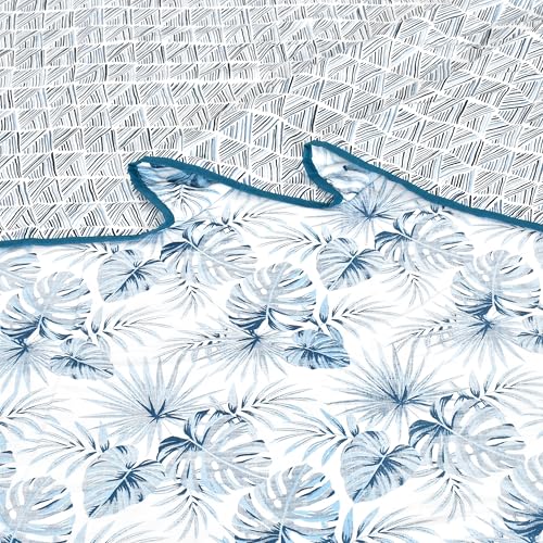 Image of Danip 100% Cotton Reversible AC Dohar Blanket, Throw - Printed Soft, Skin-Friendly, Lightweight & Ideal for All-Weather - 3 Layered Double Bed Dohar for AC Rooms (86 x 94 Inches) - White & Blue Leaf