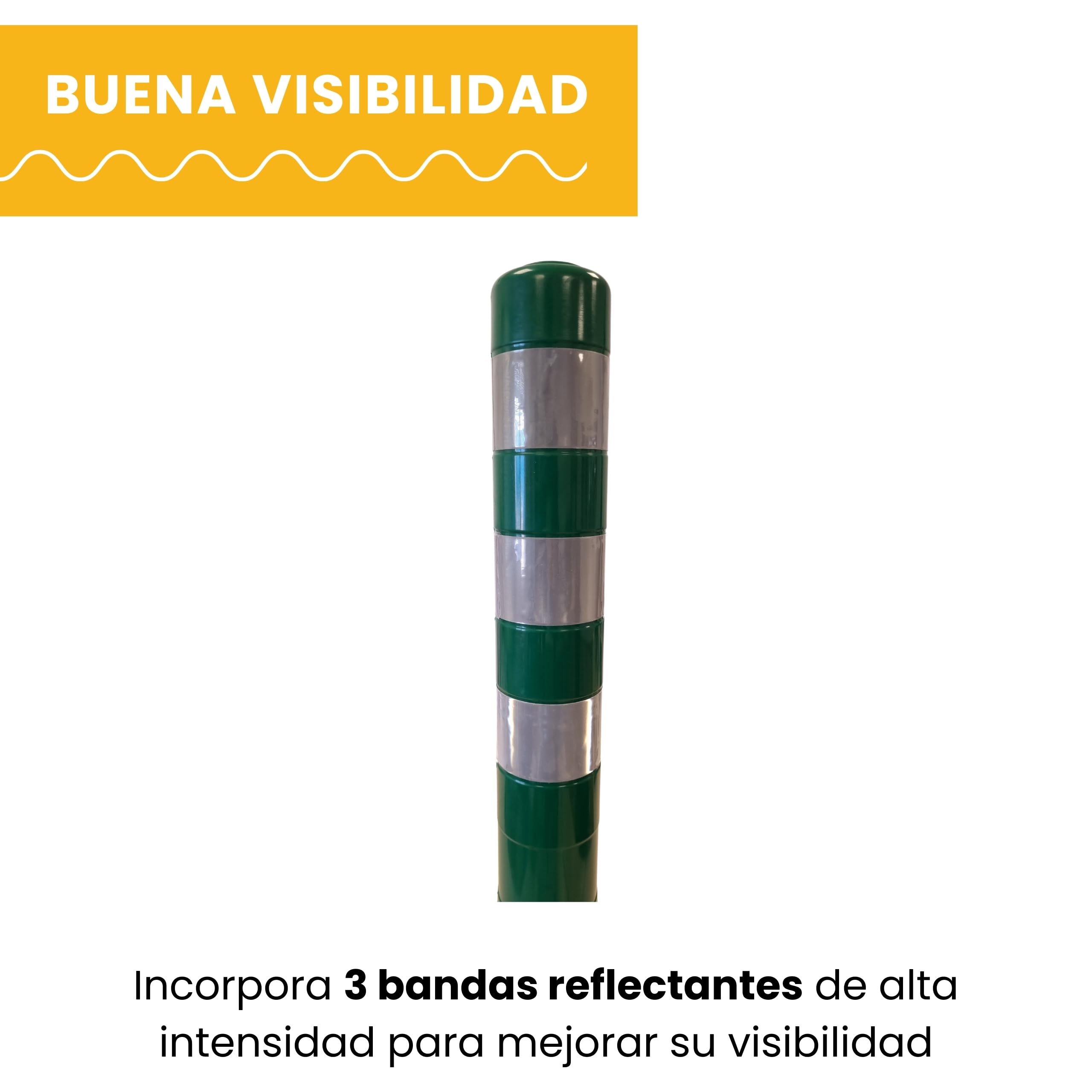 PARKING FACIL | Bolardo de Señalización Flexible con Bandas Reflectantes | Hito 75 cm | Pilona Color Verde | Incluye Tornillería | 1 Unidad