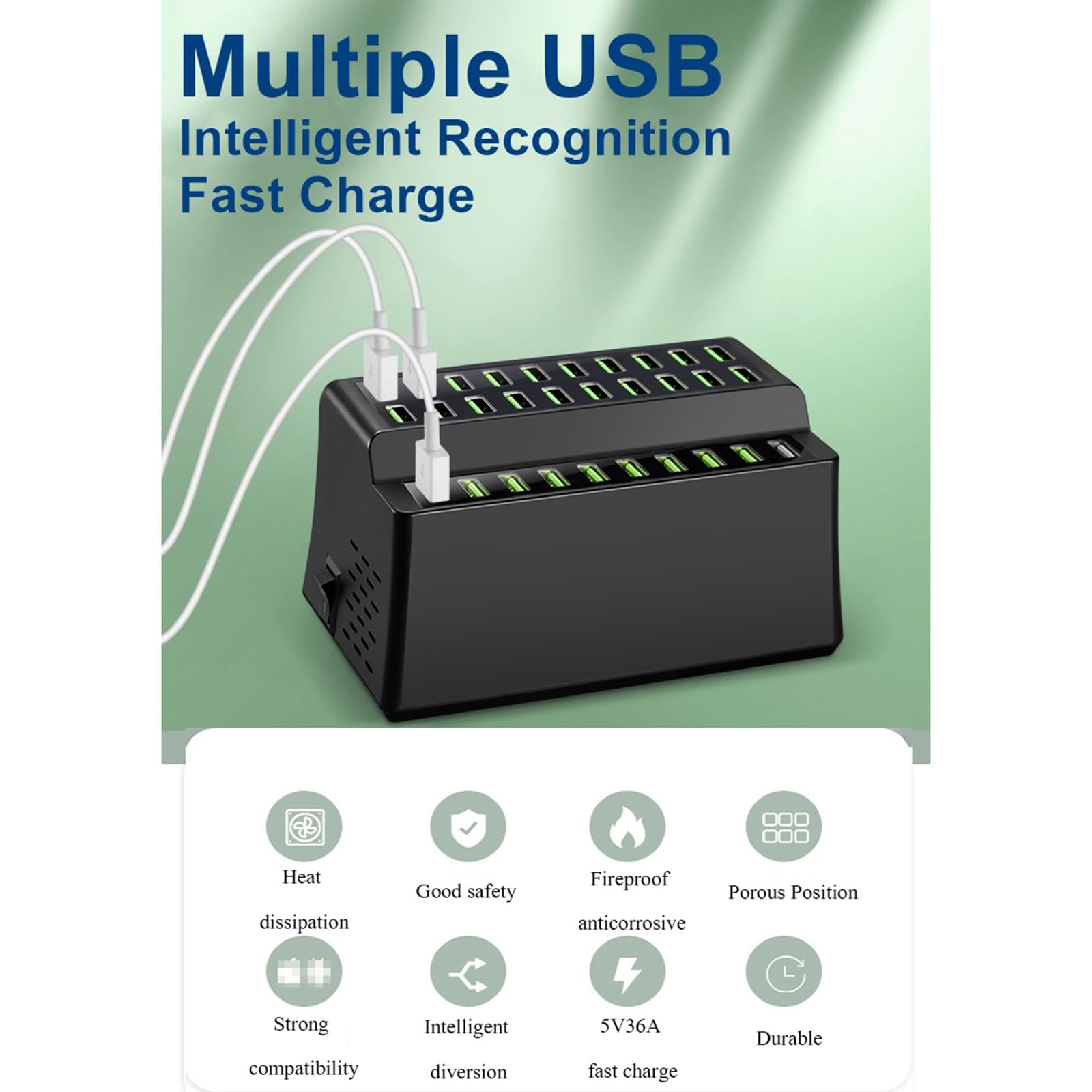 Caricabatterie multiplo USB da 180 W, stazione di ricarica USB 60 multiporta compatibile con IOS Android, per telefoni cellulari, computer