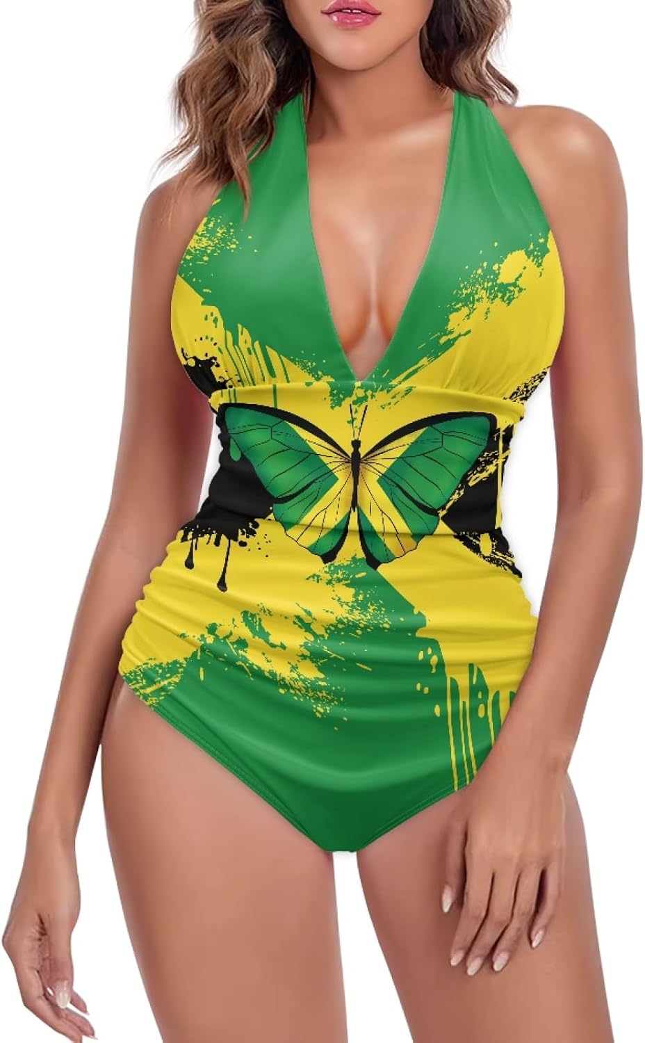 Forchrinse Sunflower Butterfly One Piece Bathing Suit for Women Tummy Control Swimsuit Push up Sexy Halter Bikini Set