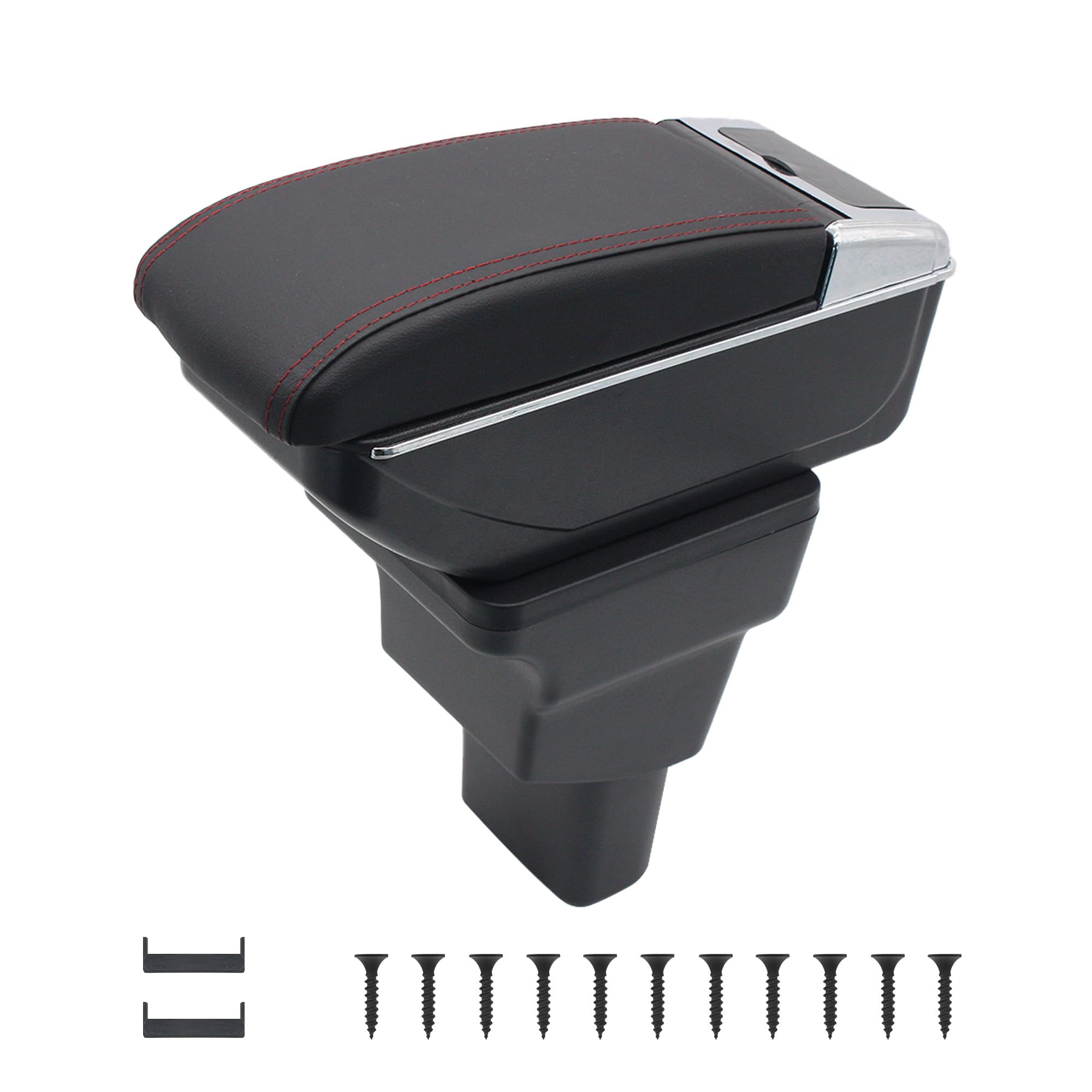 Braccioli auto per Hyundai i10 2007-2019 Console centrali per auto Doppio spazio con portabevande Posteriore Utility Box Facile da montare (linea rossa)
