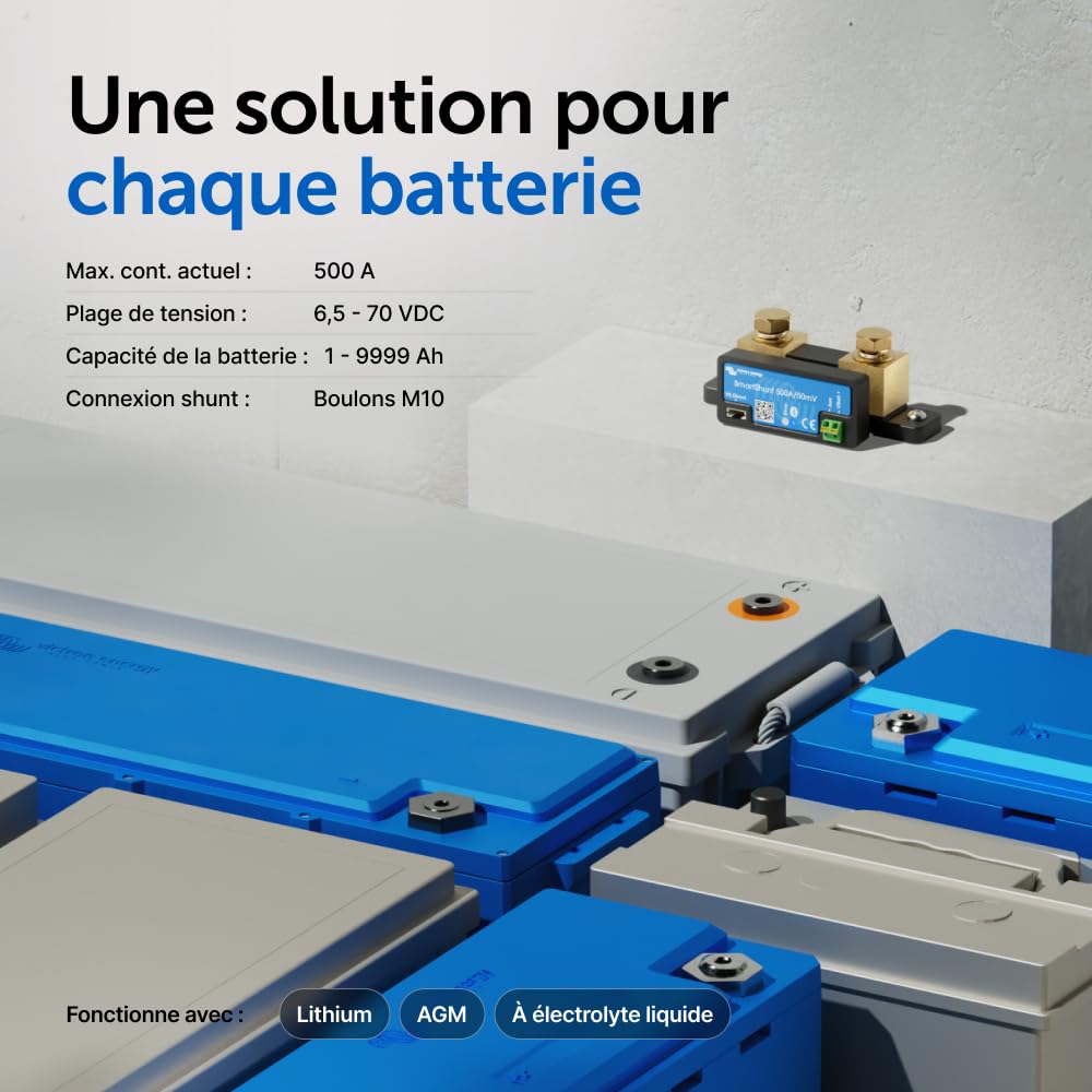 Victron Energy SmartShunt 500 Amp Moniteur de Batterie (Bluetooth) | Victron Smart Shunt avec Bluetooth - Informations détaillées dans l'application