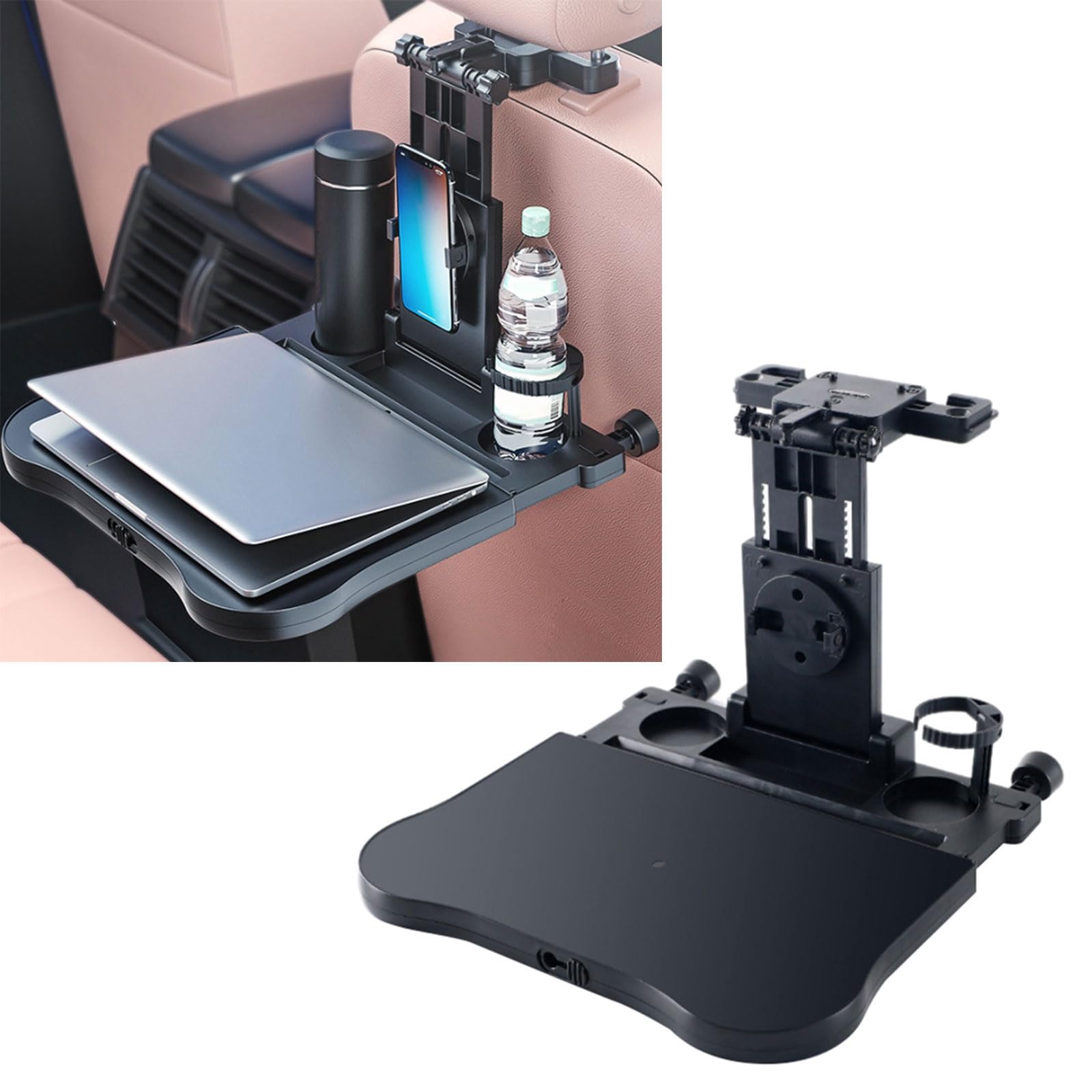 Mesa plegable de viaje para asientos traseros con bordes que no se derraman, superficies fáciles de limpiar, ideal para niños y adultos que comen en la carretera, mesa de instalación rápida