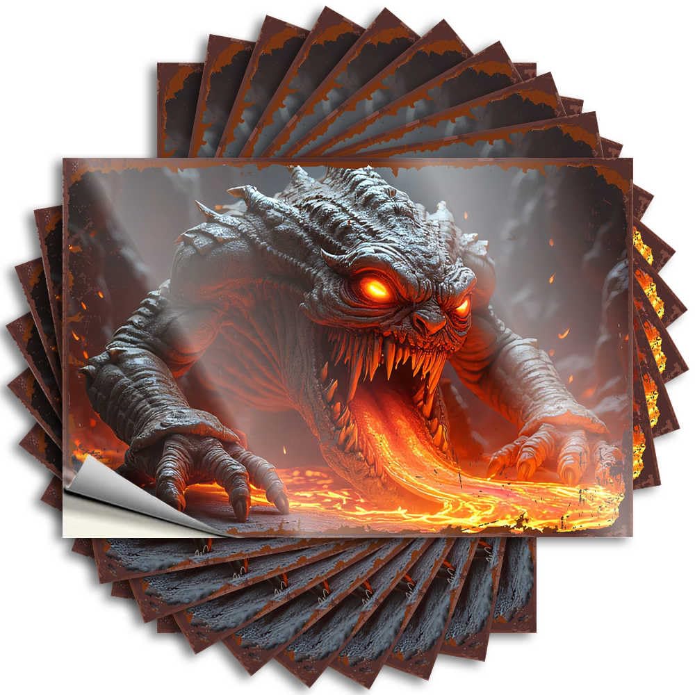 Decals Snarky Door Decor Waterproof - Fiery Beast with Lava Tongue in Volcanic Cave Laptop Self Adhesive Decal for Interior Use(12X18CM)