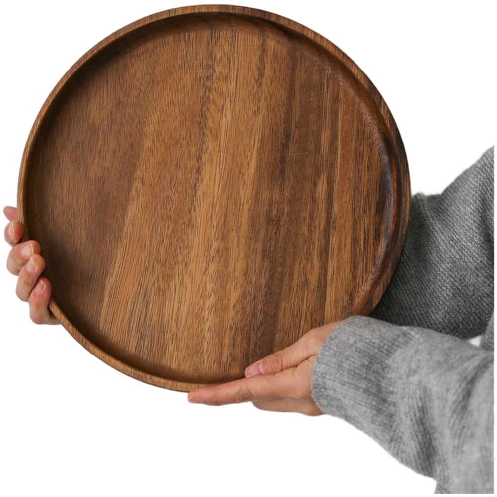 Plateau de service rond en noyer – 30 cm – Plateau rustique pour table basse pour thé, desserts et collations – Plateau en bois de décoration rustique pour la maison et la cuisine
