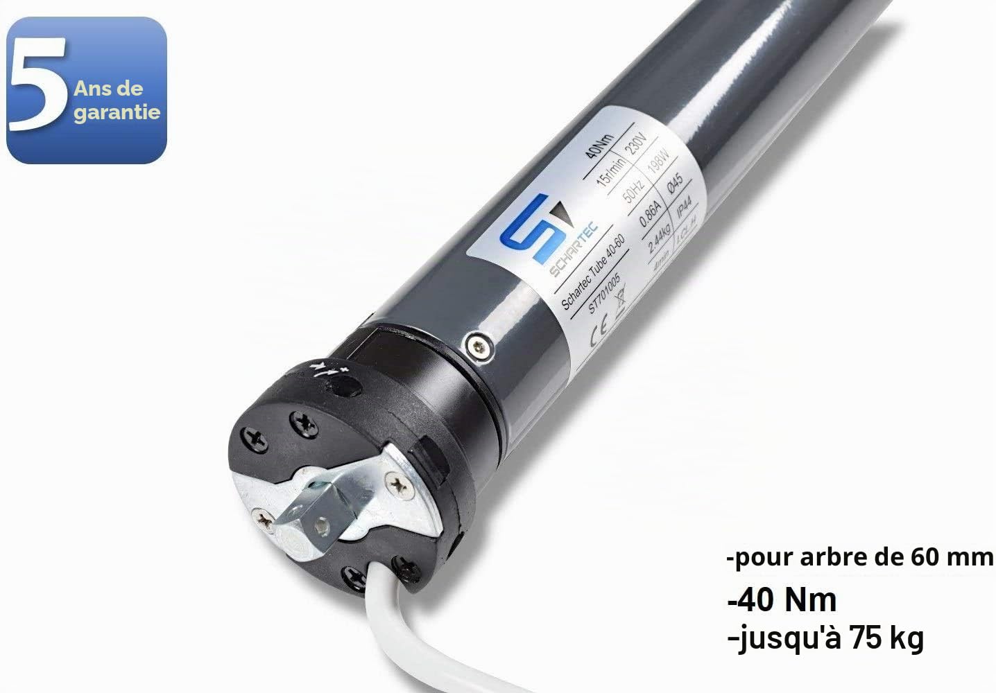 SCHARTEC Moteur pour volet roulant professionnel pour arbre de 60 mm - Moteur tubulaire - Actionneur de volet roulant (SCHARTEC Tube 40-60)