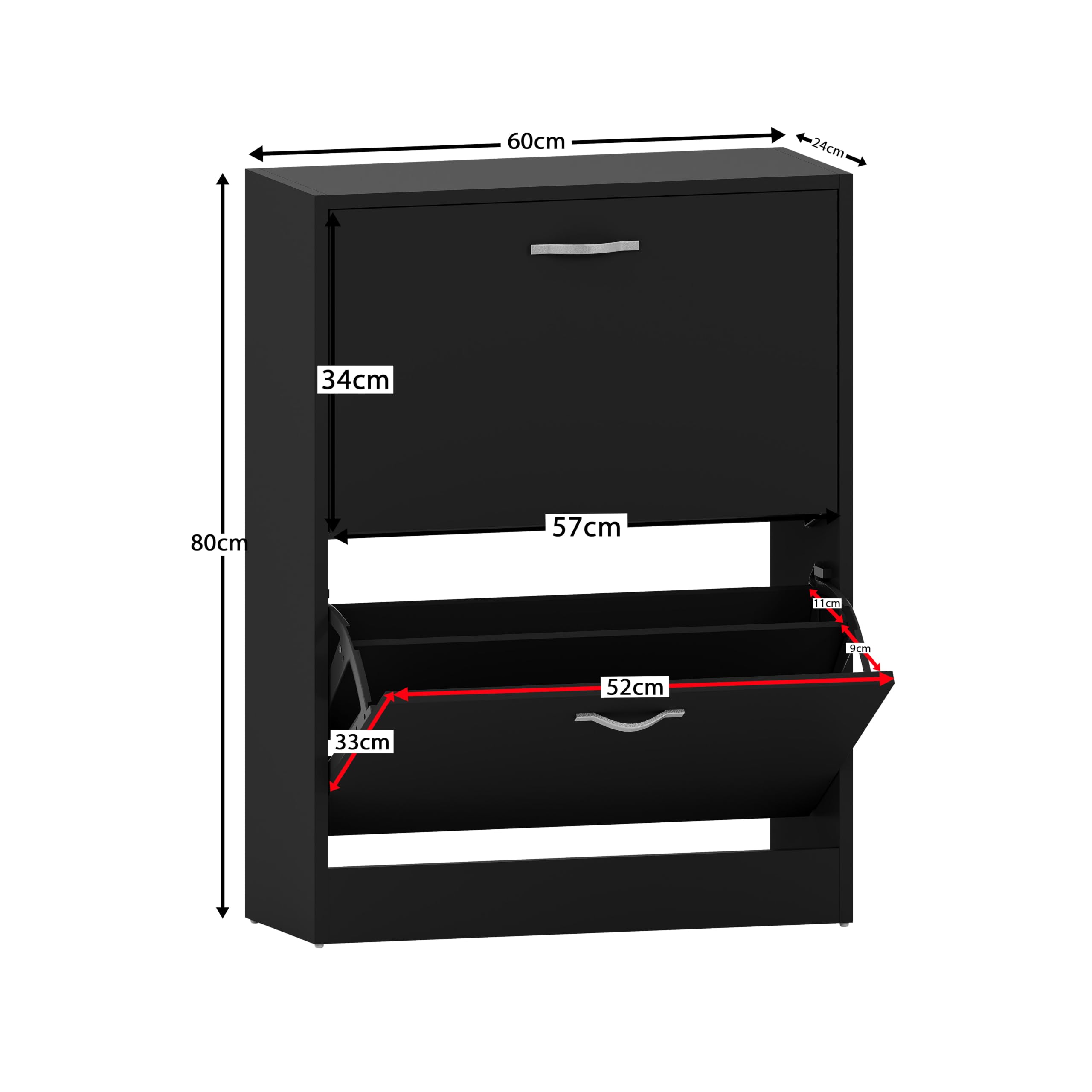 Vida Designs Armoire à Chaussures à 2 tiroirs, Organiseur de Rangement pour Chaussures, Meuble en Bois extractible, Noir | H 80 x L 60 x P 24 cm Environ