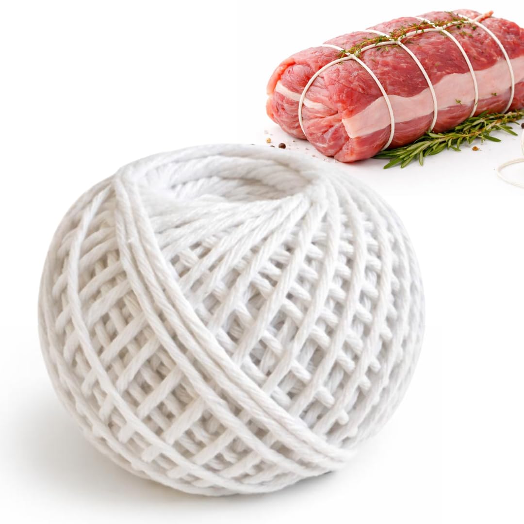 Spago da Cucina Bianco, 30 Metri, 75% Cotone e 25% Polipropilene, per Arrosti, Involtini, Pollo e Grigliate