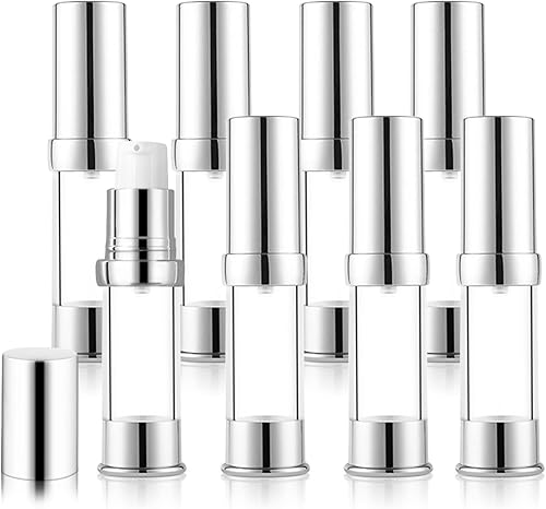 Paquete de 8 botellas de plástico sin aire de 0.3 fl oz0.34 onzas, recipientes de loción rellenables, dispensador de vacío para viajes, base líquida