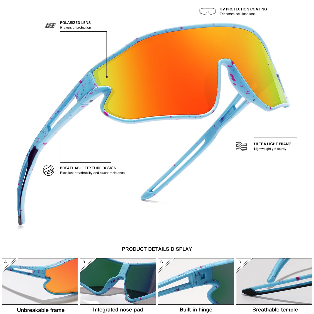 SEKKAF Kinder-Sonnenbrille, Baseball-Sonnenbrille, polarisiert, Sport, Radfahren, Schatten für Jungen und Mädchen, leichter Rahmen