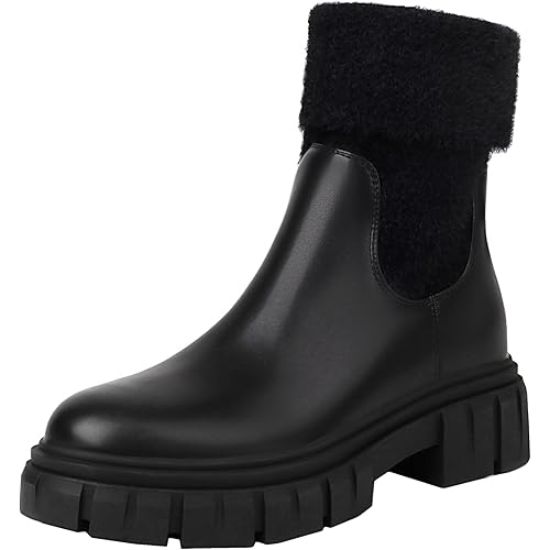 LOIRIT Women's Chelsea Ankle Boots Platform Plush Elastic Chunky Heel Lug Sole Booties