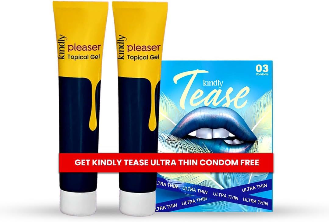 Kindly Health Pleaser Topical Gel | 40Gm(2x20 Gm) | With Free Pack of 3 UltraThin Condoms | Non-Transferrable Gel For Men | Fast Acting & Prolong Fun| Alcohol Free | Easy To Use