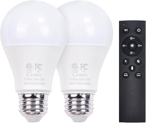Miniatura 8 de Bombillas LED A19 con control remoto, 800 lm, 9 W, equivalente a bombillas de 60 W, bombilla regulable con control remoto, 3000K-6000K, base E26,