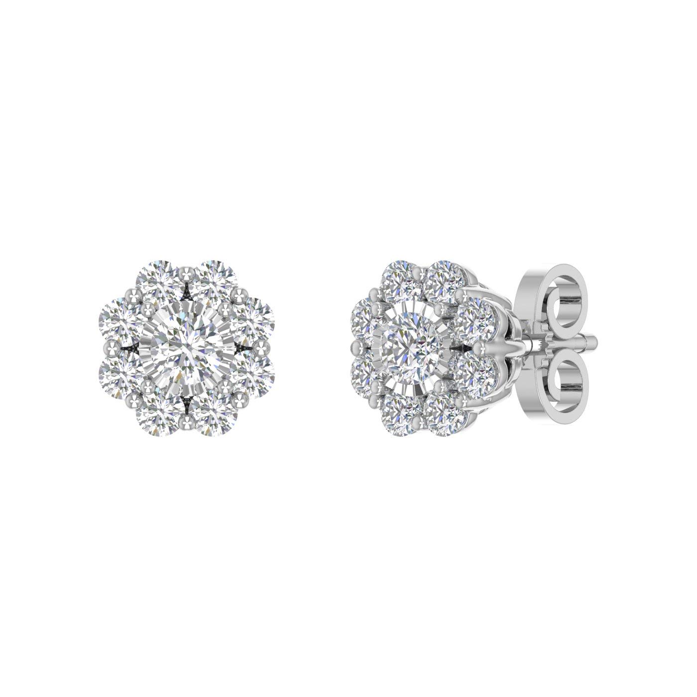 0.5 Carat Natural Prong Set Diamond Cluster Earrings for Women in 10K Gold