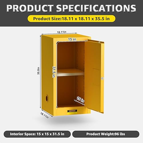 Miniatura 2 de Vohala Gabinete de almacenamiento inflamable de 18.11 x 18.11 x 35.5 pulgadas, gabinete de seguridad inflamable de acero galvanizado, gabinetes a