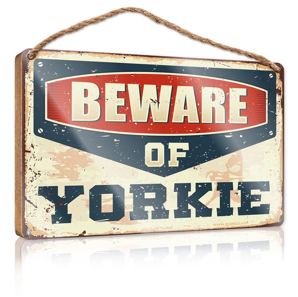 HELIOFORGE Funny Desk Live Signs Beware Of Yorkie Wooden Sign(20X30CM)