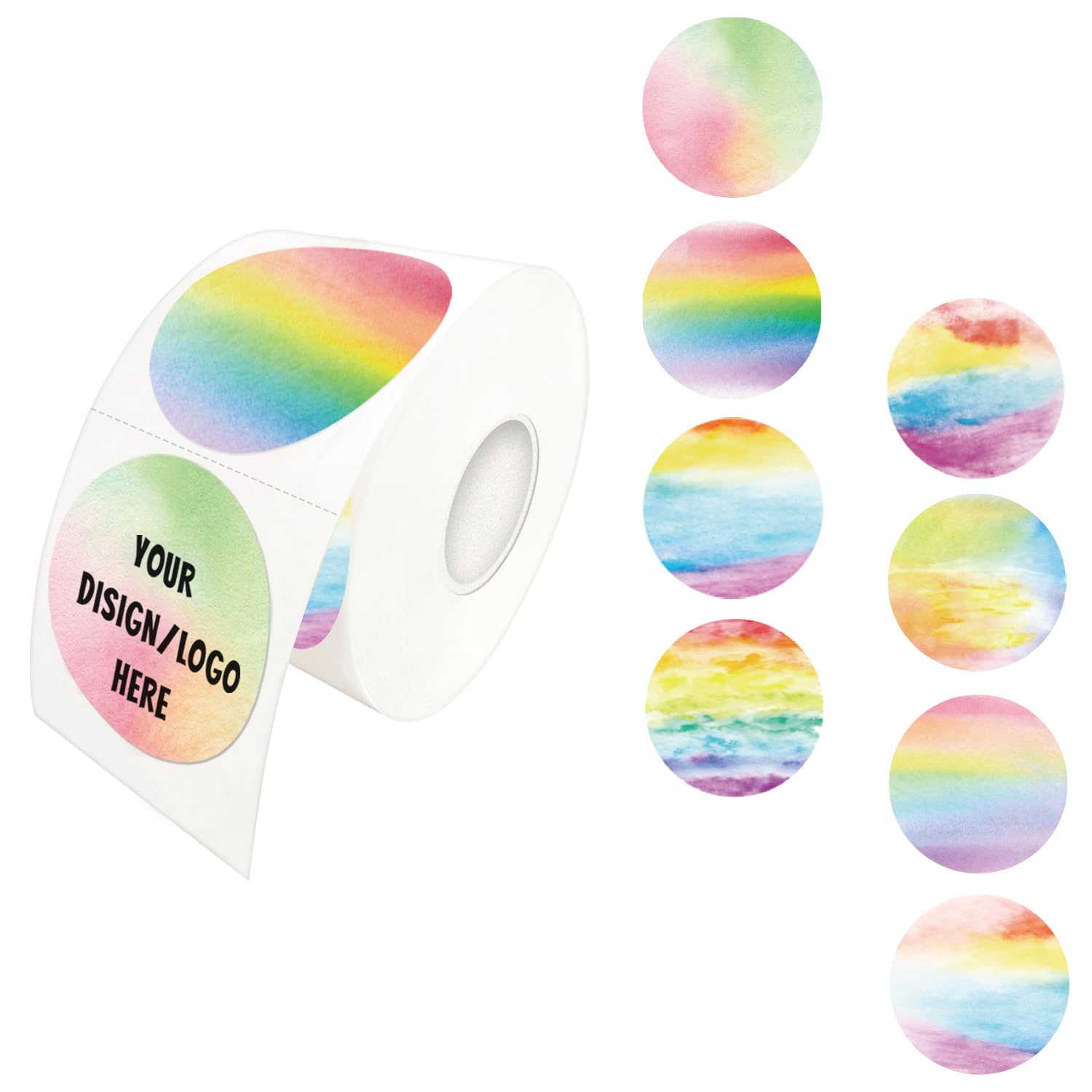 Yeachlaing 1.5 Inch Rainbow Round Thermal Sticker Labels, Self-Adhesive Circle Direct Thermal Labels, Multi-Purpose Roll Sticker Labels for DIY Logo