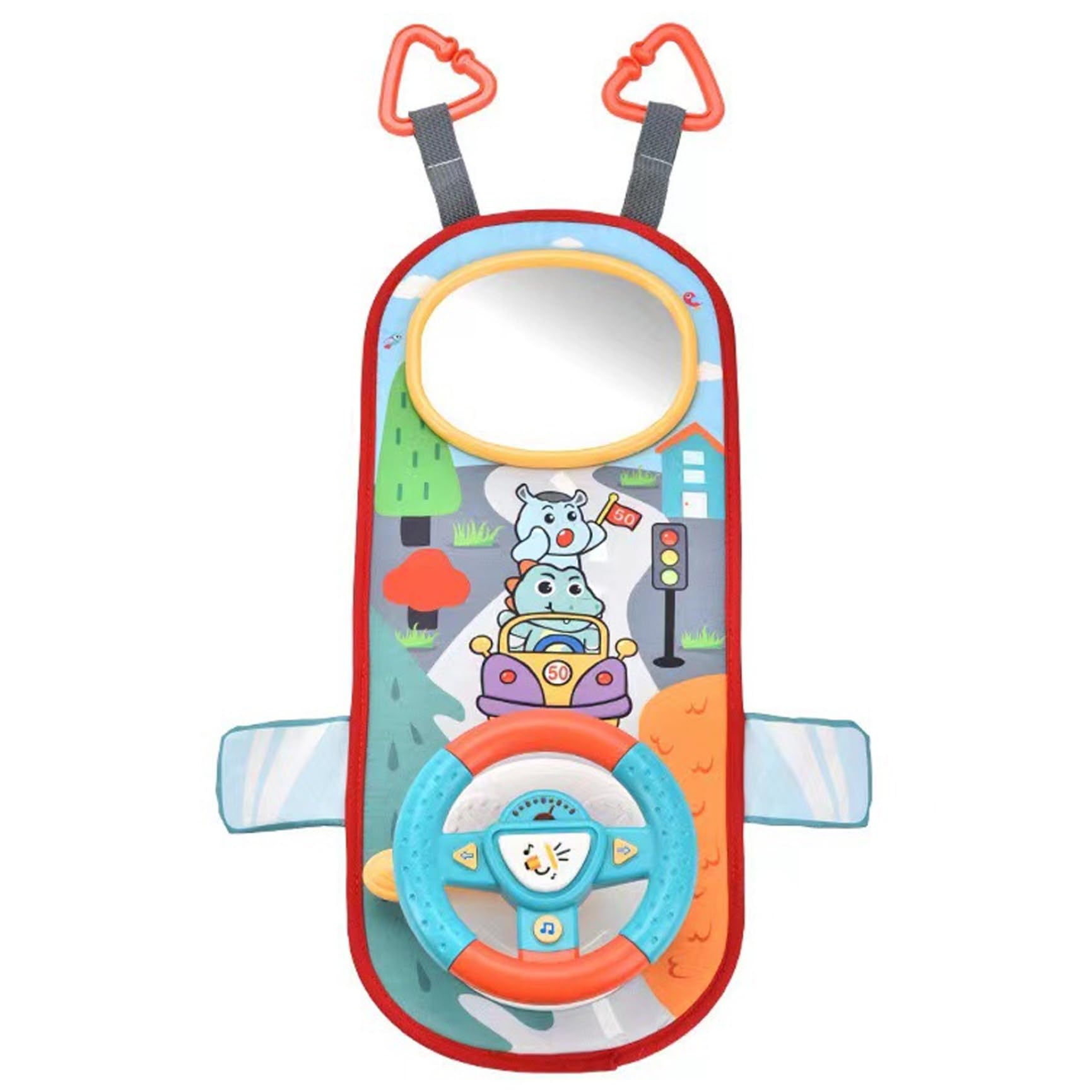 Giocattolo per seggiolino auto rivolto all'indietro, Volante per bambini con rotazione a 360° con specchio, musica, luci e suoni di guida, Volante per bambini da 12 mesi in su per sedile posteriore d