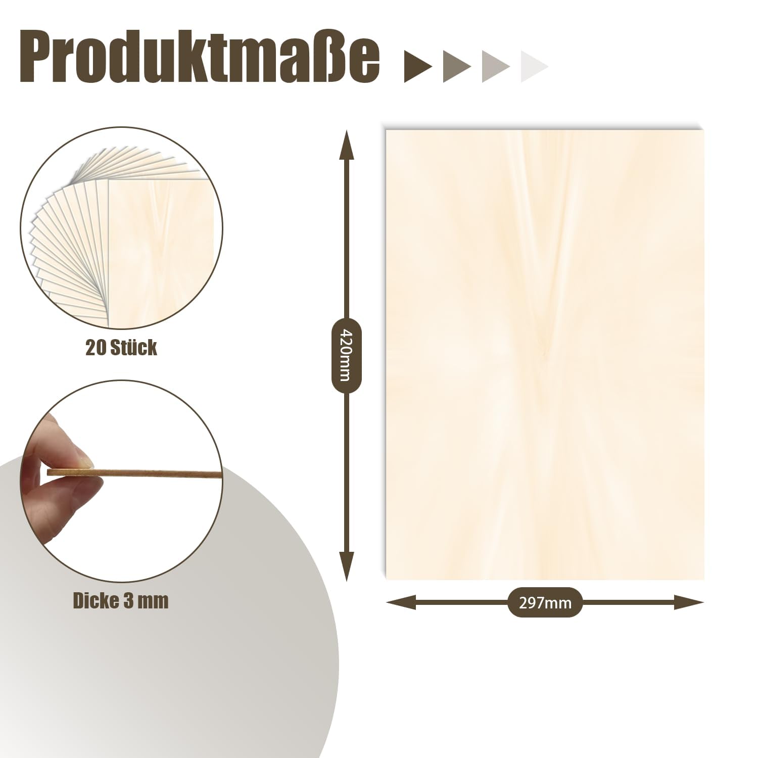 20 Stück A3 Sperrholzplatte 3mm | Linde Sperrholz für Modellbau, Laserschnitt, Gravur, Holzplatten zum Basteln, Laser Holz für DIY (20, A3(420 * 297 * 3mm))