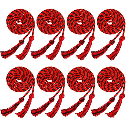 Image of Trounistro 8 Pieces Graduation Cords Yarn Honor Cords with Tassel for College Graduation Students (Red with Black)
