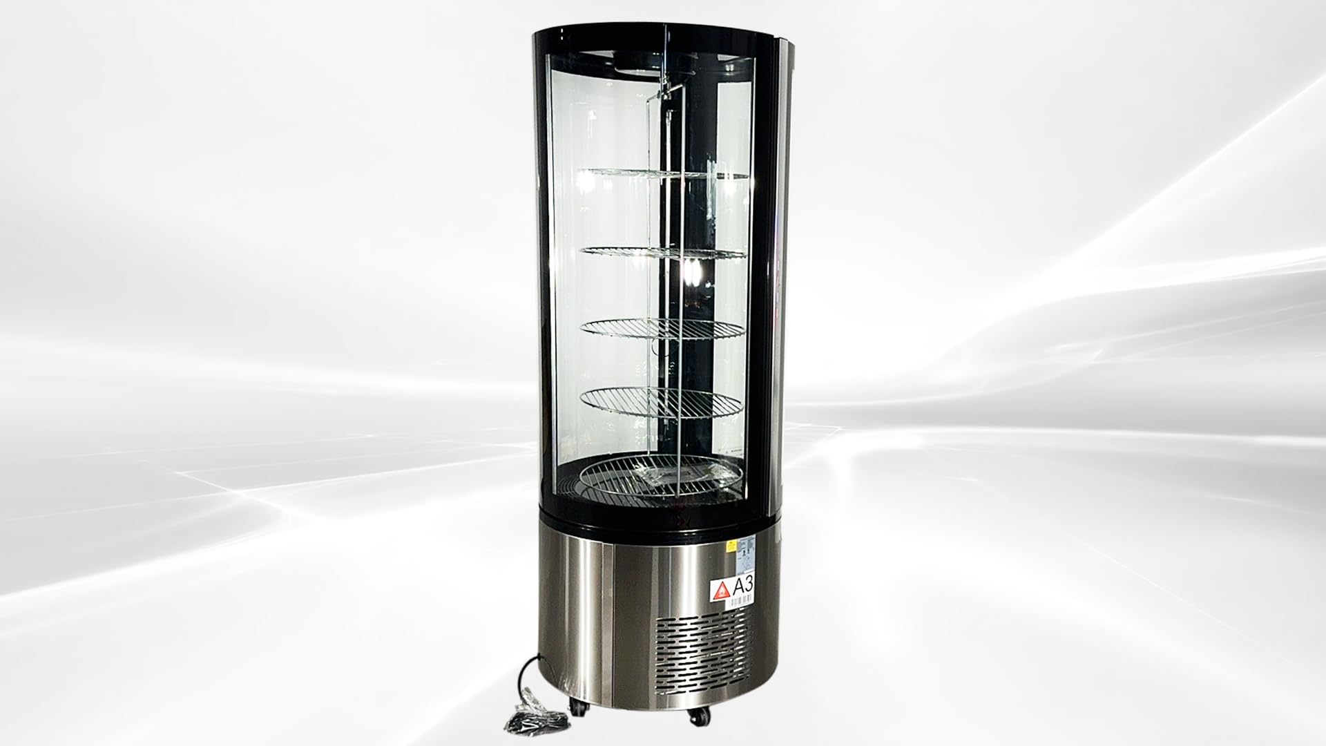 Elite Kitchen Supply Commercial Refrigerated Display Case, 360L Capacity, 5 Rotating Glass Shelves, Digital Temperature Control, LED Lighting, ETL Listed CL-400R-1
