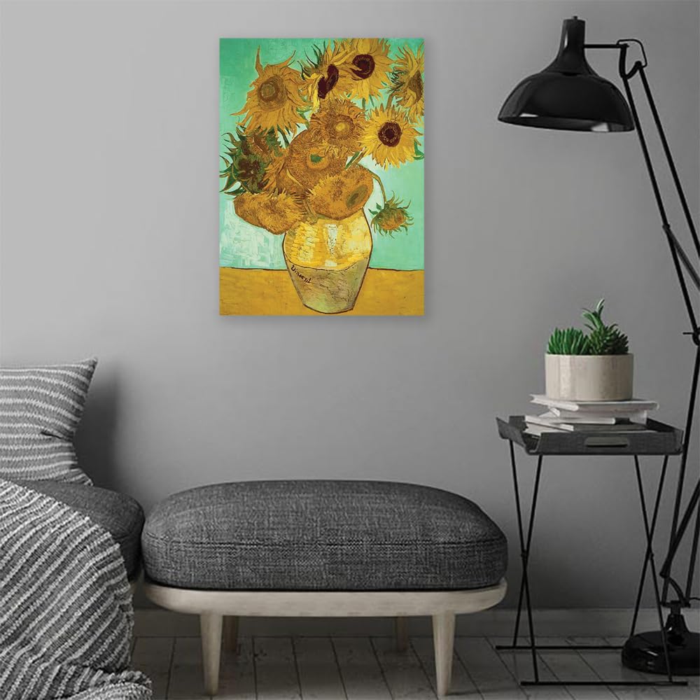 VERRE ART Printed Framed Canvas Painting for Home Decor Office Wall Studio Wall Living Room Decoration (14x22inch Wrapped) - Sunflowers by Van Gogh