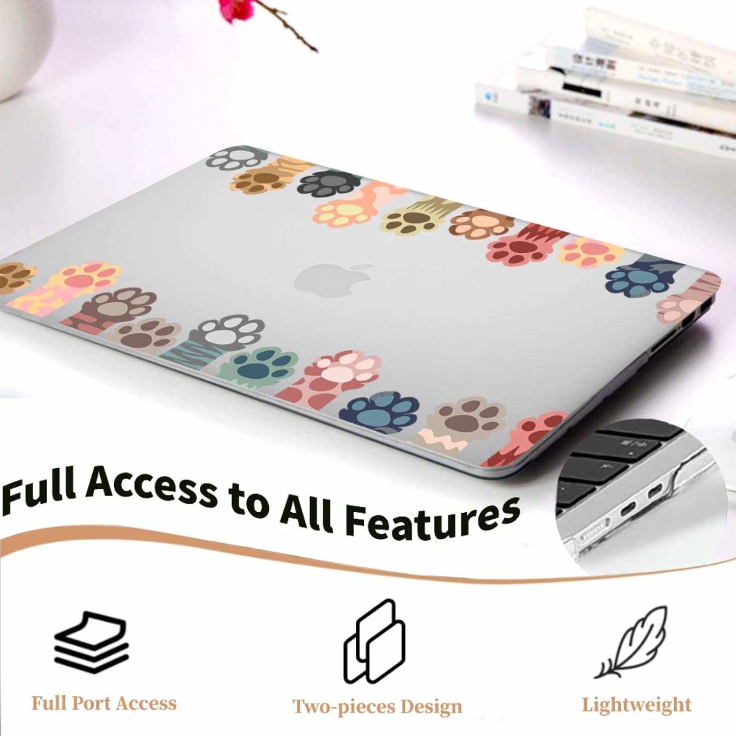 Laptop Shell for MacBook Air 13/13.6 inch(M4/M3/M2, 2025-2021 Models A2681 3240 A3113), Graphic Plastic Hard Case and Keyboard Cover Ideal for Work, Travel & Study, Enchanting Cat Paws
