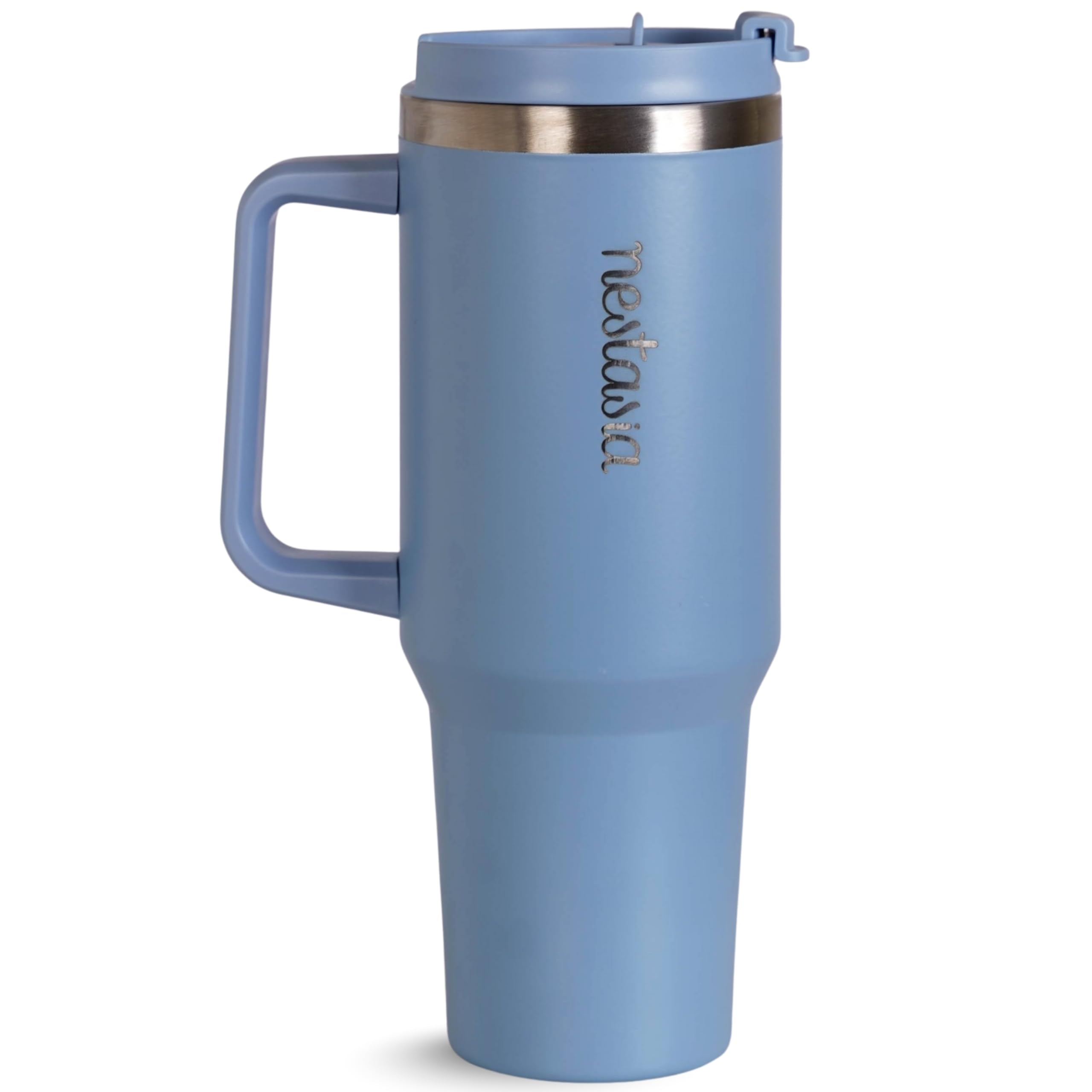 Nestasia GripSip40 Tumbler with Straw & Side Handle 1.2L | Insulated Stainless Steel Sipper Water Bottle for Adults with Dual Flip Opening Sip-Swig Leakproof Lid for Office & Gym (Blue Frost)
