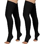 Totexil 2 Pairs Compression Stockings for Women & Men, 20-30mmHg Thigh High Compression Socks, Open Toe Medical Compression Socks with Silicone Dot Band-Best Support for Nursing Sports Varicose Veins