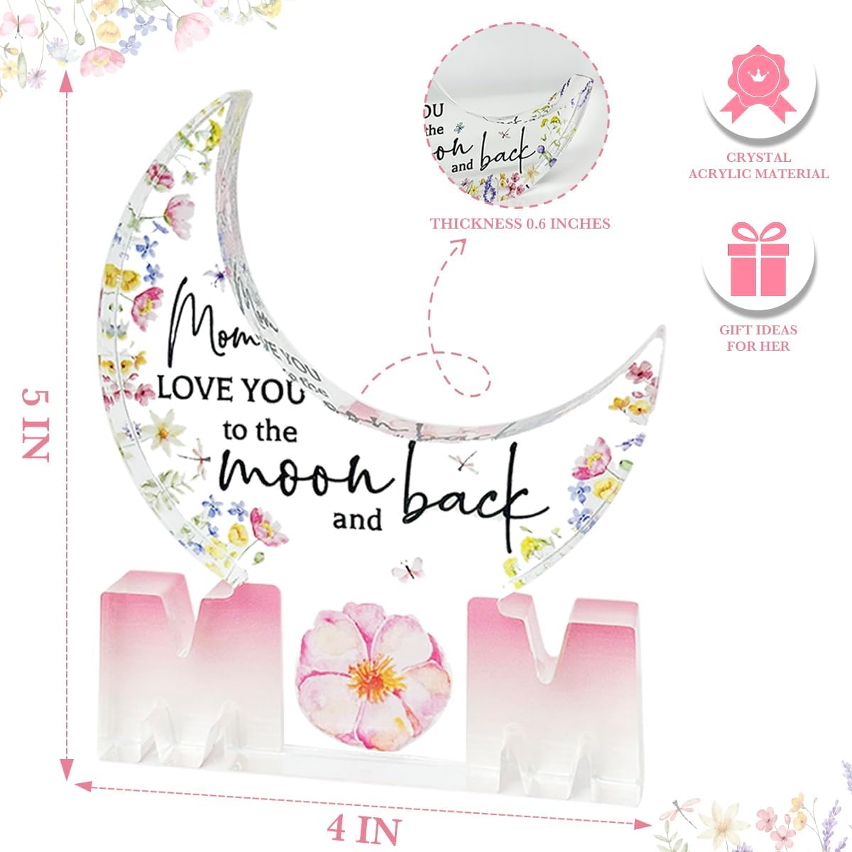 Gift for Mom Christmas Gifts from Daughter Son Acrylic 5.0 x 5.0 Inches Christmas Thanksgiving Birthday Valentine's Day Gifts for Mom, Gifts Ideas for Mom Pink - Image 6