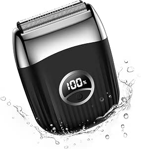 Rasoirs électriques : rasoir électrique portable pour barbe/visage – mini rasoir électrique pour le visage – rasoir sans fil étanche IPX7 avec affichage LED et charge rapide – technologie micro-peigne