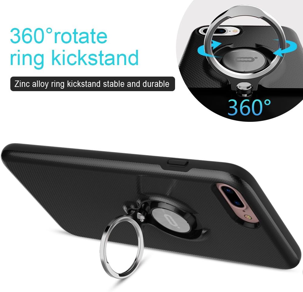 ICONFLANG iPhone 8 Plus Case, iPhone 7 Plus Case, 360 Degree Rotating Ring Kickstand Case Shockproof Impact Protection [Support Magnetic Car Mount Case] for iPhone 8 Plus / 7 Plus (2018) - Black.