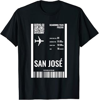 San Jose Costa Rica Boarding Pass Airline Ticket Travel T-Shirt