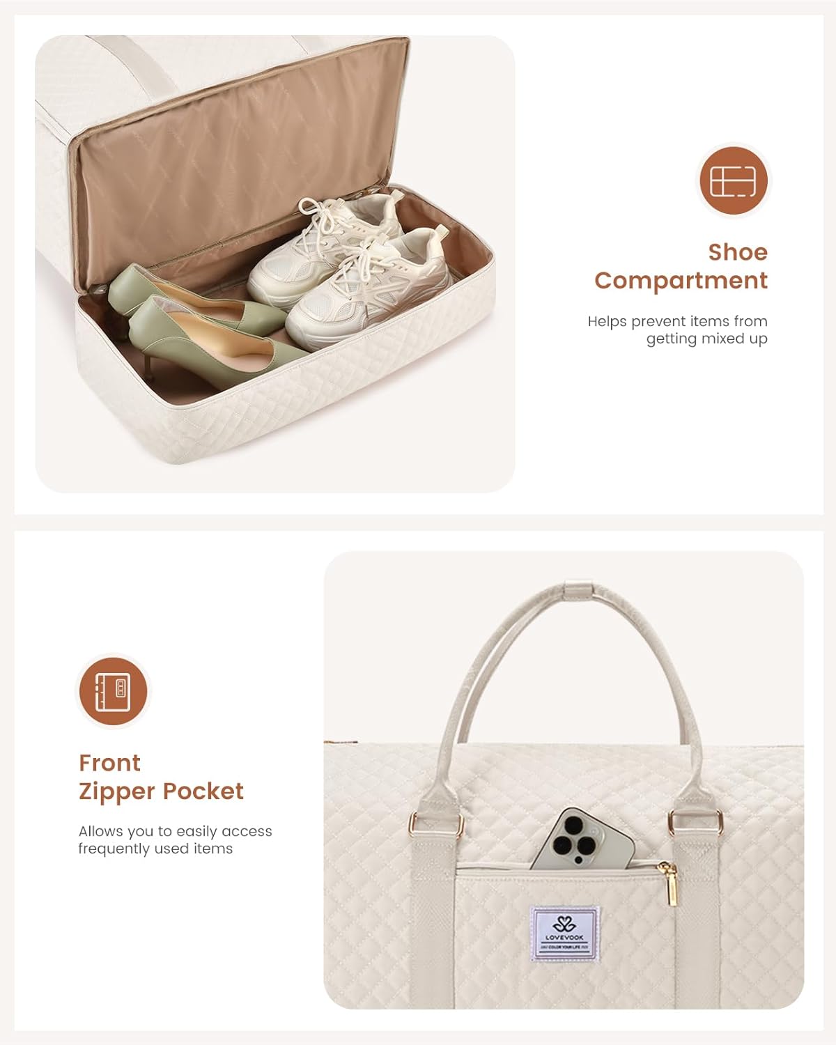 LOVEVOOK Convertible Garment Bag for Travel with Shoe Pouch, Carry On Garment Duffel Bag with Toiletry Bag, 2 in 1 Hanging Suitcase Suit Bag, Waterproof Weekender Bag for Women Travel, Wedding, Beige - Image 5