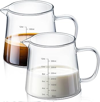 Honeydak 2 Pack 12oz Glass Espresso Measuring Cup for Milk Frothing