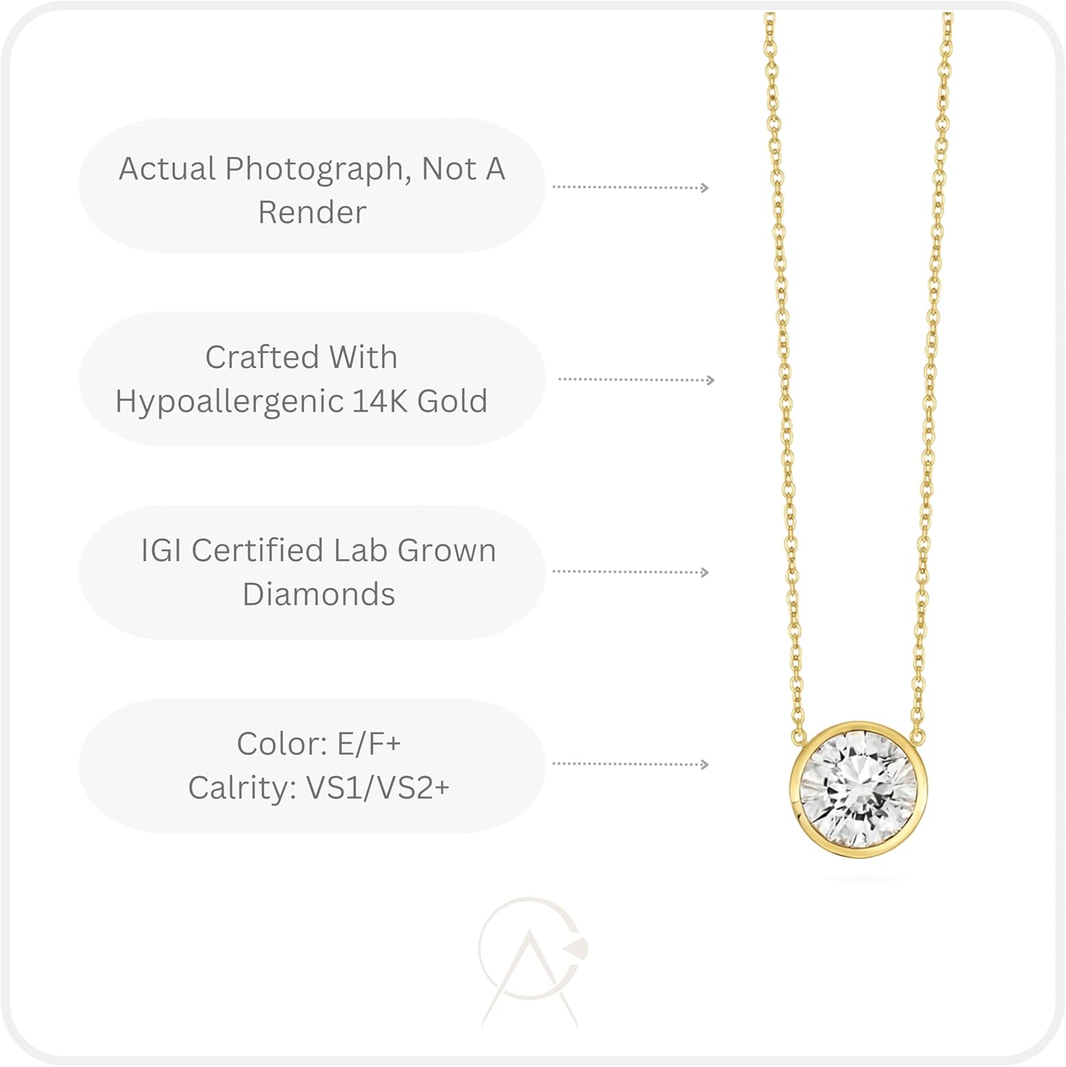 IGI Certified 1/4 to 3 Carat Lab Grown Diamond Round Solitaire Pendant Necklace for Women in 14K Gold (D-E-F/G-H, VS1-VS2, 0.25 to 3.00 cttw) 16 to 18 Inch Adjustable Chain