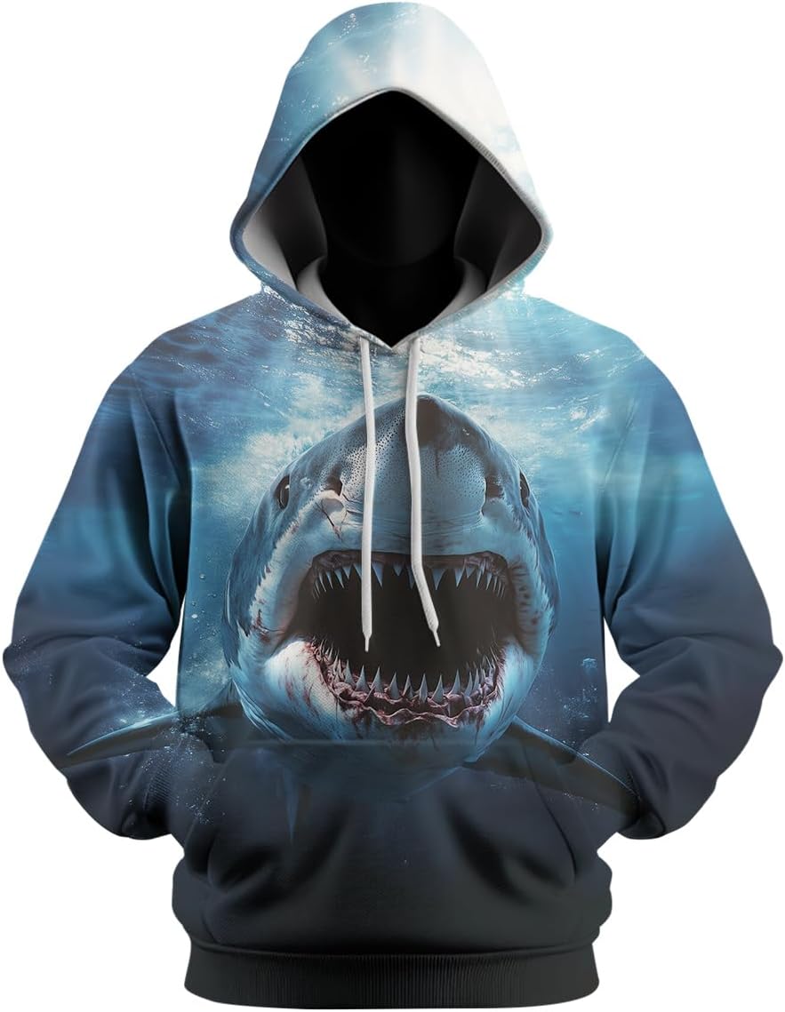 Novelty Shark Hoodies Sweatshirt Personality 3D Graphic Printed Pullover for Men Women - Image 3