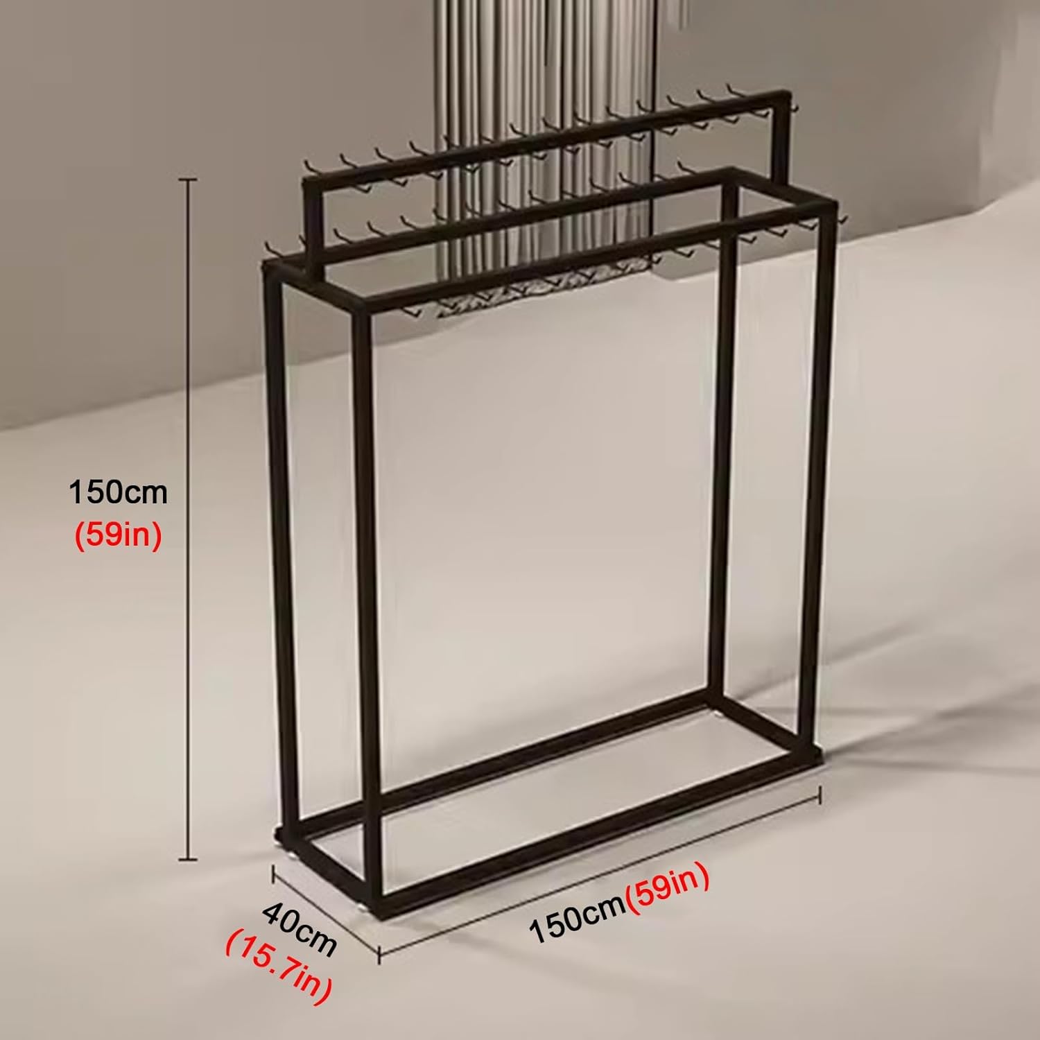 Freestanding Mens Belt Organizer Holder, Clothing Retail Double-Sided Leather Belt Display Rack for Tie/Underwear/Socks/Phone Case, Detachable & Movable Hooks(Black 1 Pcs 150x40x150cm)