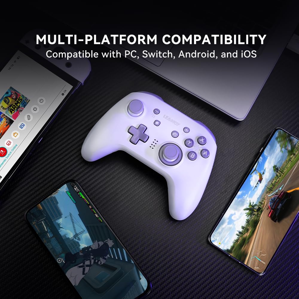 leadjoy Z1 Lite Switch Controller, Wireless Controller Compatible with Switch/PC, Android, iOS, Steam, RGB LED Lightning, Hall Effect Stick, Gyro Axis, Turbo, 2 Back Button(Whtie)