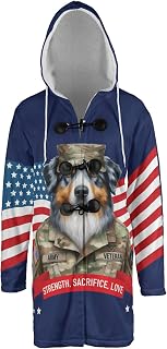 Happy Father's Day Honoring Veterans Australian Shepherd in Army Uniform All Over Print 3D Hooded Duffle Toggle Coat Aussie Dog Lover Gifts 13007