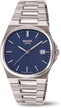 BOCCIA TITANIUM 3657-02 Mens Titanium Watch, All Titanium, Hypoallergenic, Silver/Navy, German Watch, 2023SS Reliable Genuine Product