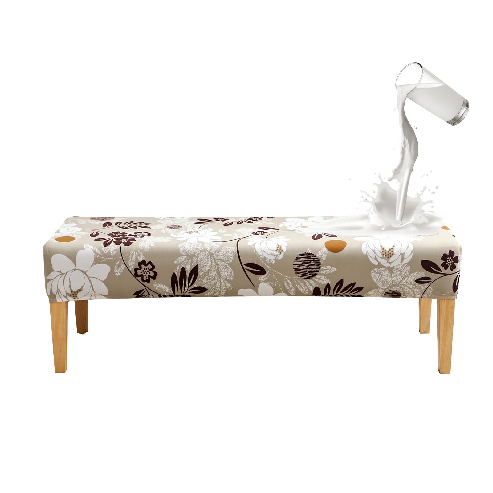 Waterproof Dining Bench Cover 57-60inch 5ft Stretch Flower Printed Bed Bench Seat Slipcover for Bedroom Rectangle Washable